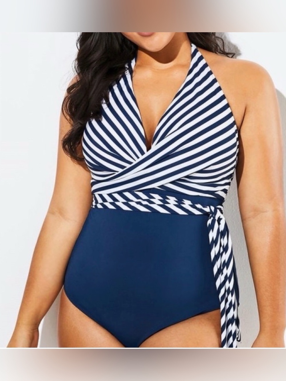 Swimsuits for All blue and white stripe One Piece Swimsuit Sailor SZ 12 NWT